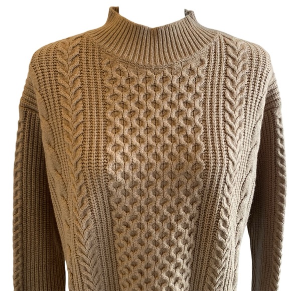 Banana Republic Dress Chunky Cable Knit Straight Cut Classic Cotton Wool Camel M - Picture 5 of 14